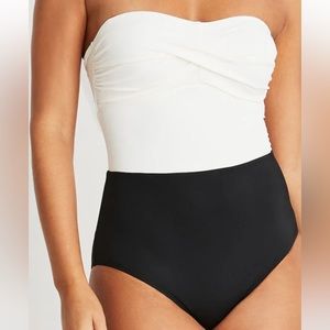 Hermoza black and white strapless swimsuit size 6